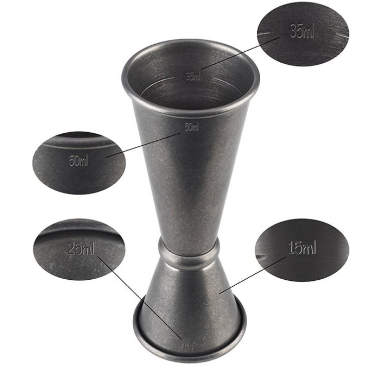 Barmaß 2,5/5 cl Antik-Edelstahl-Look 45 x mm
