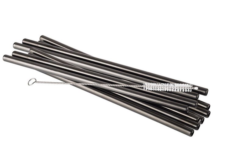 Trinkhalme 11er Set Ø 8 mm Gunmetal-Look