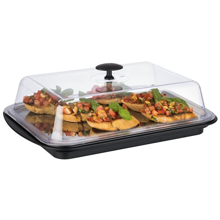 Thermo Tablett-Set kühlbar eckig 43 x 29 cm Schwarz, transparent