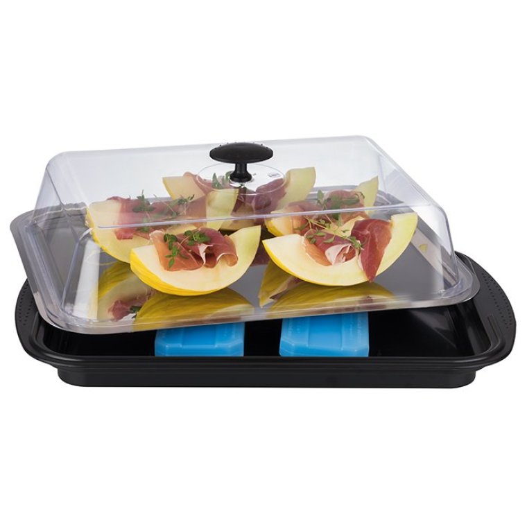 Thermo Tablett-Set kühlbar eckig 43 x 29 cm Schwarz, transparent