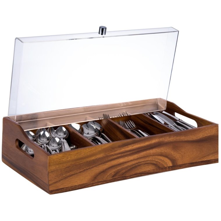 Besteckbehälter ACACIA mit Deckel 4 Fächer 510 x 280 mm