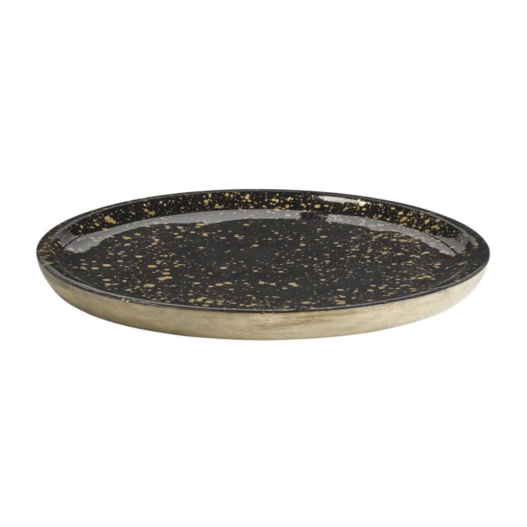 Tablett / Teller MANGO starry sky Ø 35,5 cm, H: 2,5 cm Schwarz, gold