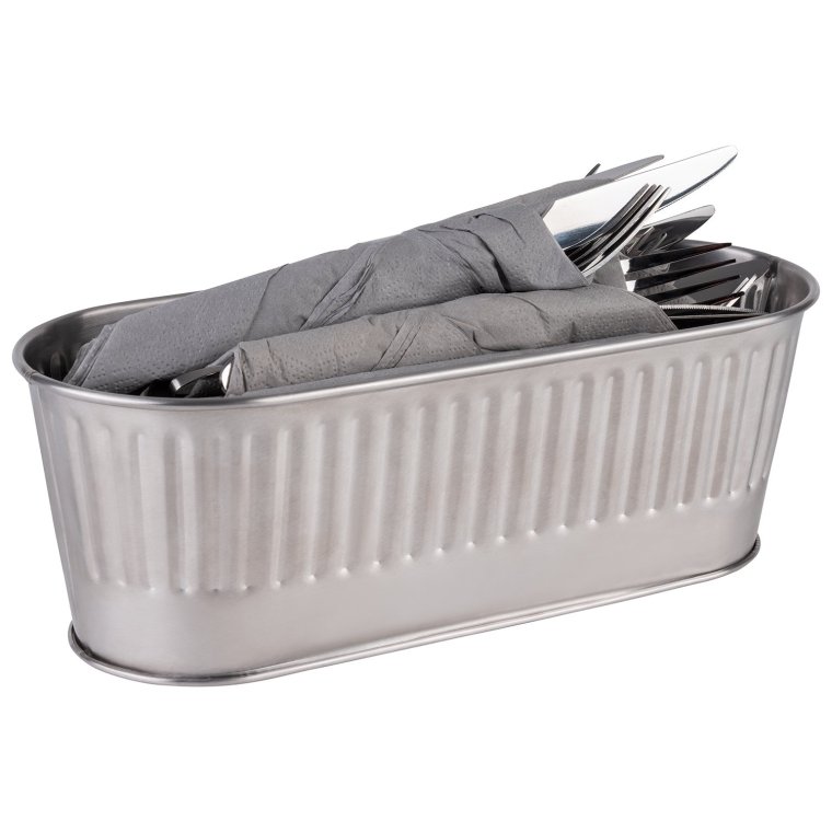 Besteckbehälter / Korb silber 29,5 x 12 cm, H: 10 cm Edelstahl