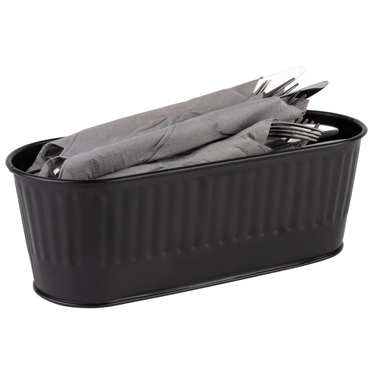 Besteckbehälter / Korb schwarz 29,5 x 12 cm, H: 10 cm Edelstahl