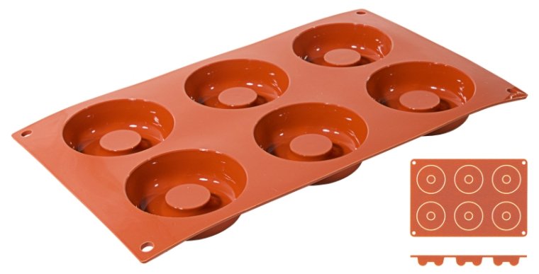 Silikon Backmatte, SAVARIN mit 6 Formen Ø 72 mm Terrakottafarben