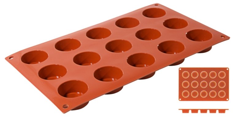 Silikon-Backmatte, MINI-ZYLINDER mit 15 Formen Ø 40 mm Terrakottafarben