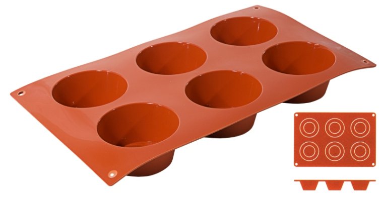 Silikon-Backmatte, MUFFIN mit 6 Formen Ø 69 mm Terrakottafarben