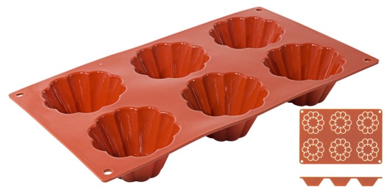 Silikon-Backmatte, BRIOCHETTE mit 6 Formen Ø 79 mm Terrakottafarben