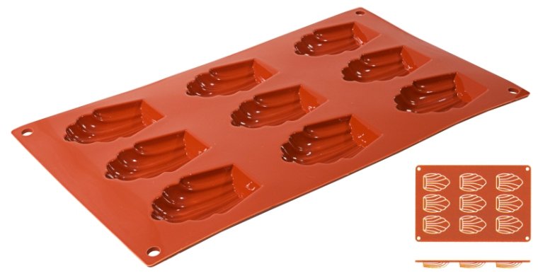 Silikon-Backmatte, MADELEINE mit 9 Formen 300 x 175 mm Terrakottafarben