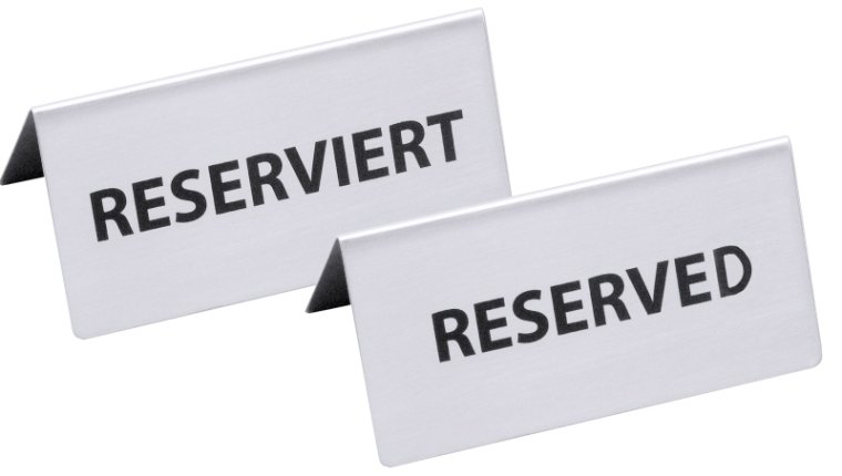 Reserviert-Aufsteller mit englischem Text: RESERVED