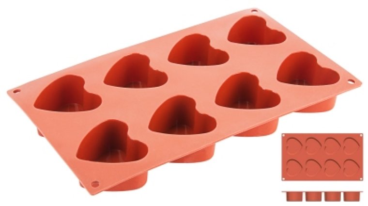 Silikon-Backmatte, HERZ mit 8 Formen 300 x 175 mm