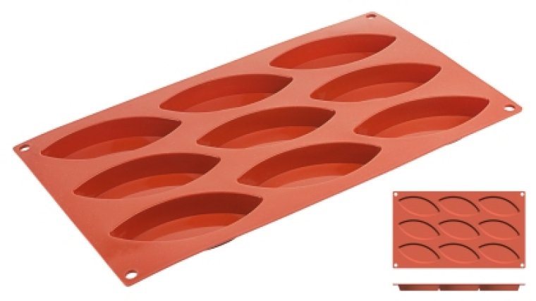 Silikon-Backmatte, SCHIFFCHEN mit 9 Formen 300 x 175 mm