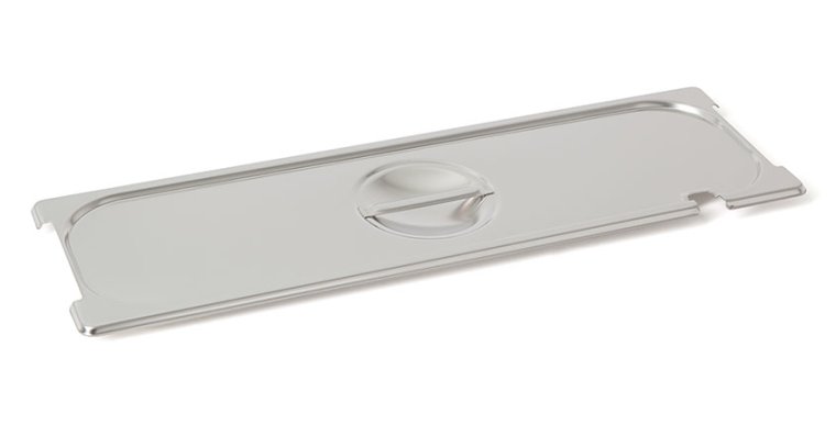 Flachdeckel 2411a GN2/4 mit Griffmulde , Löffelausschnitt und Ausschnitt für Griffe GN 2/4