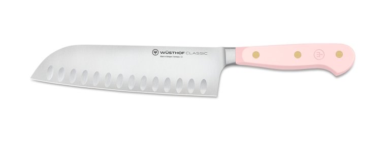 Santoku mit Kullenschliff Pink Himalayan Salt CLASSIC Klingenlänge 17 cm