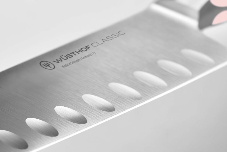 Santoku mit Kullenschliff Pink Himalayan Salt CLASSIC Klingenlänge 17 cm