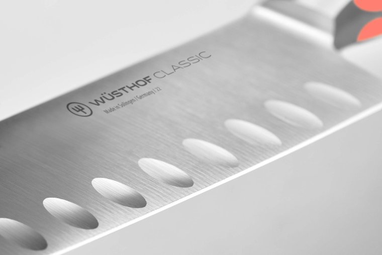 Santoku mit Kullenschliff Coral Peach CLASSIC Klingenlänge 17 cm