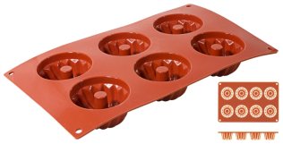 Silikon-Backmatte, GUGELHUPF mit 6 Formen Ø 70 mm Terrakottafarben