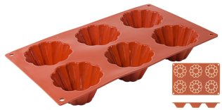 Silikon-Backmatte, BRIOCHETTE mit 6 Formen 300 x 175 mm Terrakottafarben