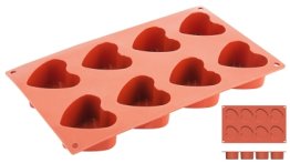 Silikon-Backmatte, HERZ mit 8 Formen 300 x 175 mm